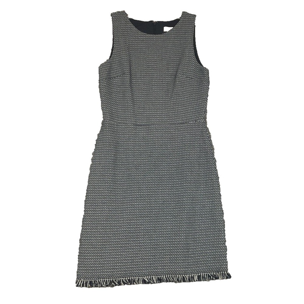 LOFT Womens Navy & White Chevron Print Fringe Hem Sleeveless Shift Dress Size S
